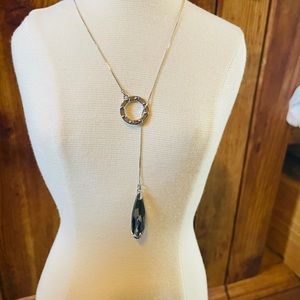 Dark grey crystal lariat necklace-earrings set